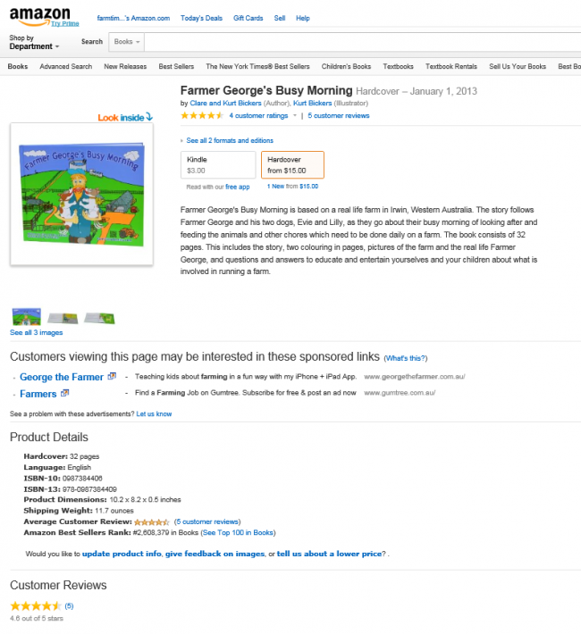 A link to Amazon Book Reviews of Farmer George's Busy Morning